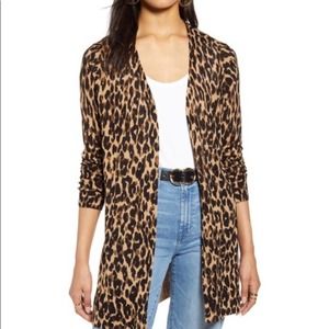 Halogen leopard print linen blend open cardigan - MP